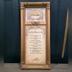 Vtg Los Diez Mandamientos Ten Commandments Gold Ornate Frame Wall Art 20' USA